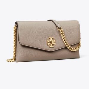 Tory Burch Kira Pebbled Chain Wallet Gray Heron Leather Chain Shoulder Bag